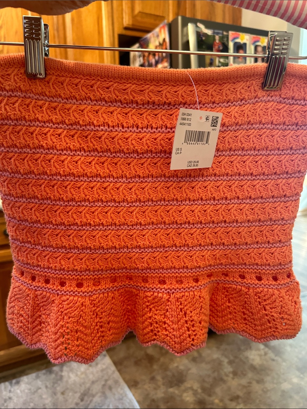 American Eagle Outfitters Orange Crochet Knit tube top with Ruffle Hem